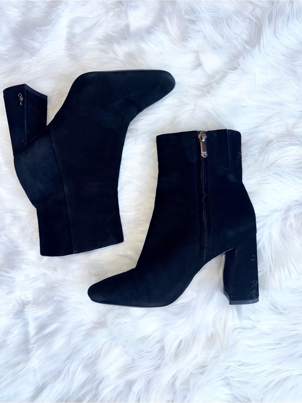 Sam Edelman Women’s Black Suede Ankle Block Heel Boots Side Zip Square Toe Sz 6 - Picture 3 of 14